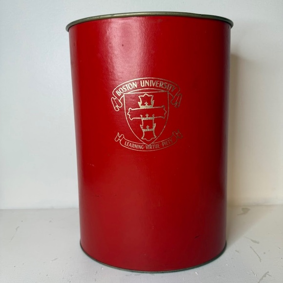 VINTAGE Boston University Metal Garbage Can Trash Bin Large RARE College Dorm - Picture 1 of 7